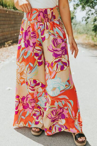 Shop Floral Smocked Wide Waistband Palazzo Pants Now On Klozey Store - Trendy U.S. Premium Women Apparel & Accessories And Be Up-To-Fashion!