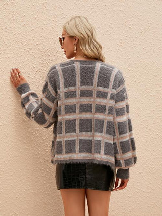 Shop Open Front Plaid Long Sleeve Cardigan Now On Klozey Store - Trendy U.S. Premium Women Apparel & Accessories And Be Up-To-Fashion!