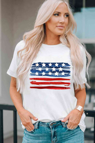 Shop US Flag Graphic Round Neck Tee Now On Klozey Store - Trendy U.S. Premium Women Apparel & Accessories And Be Up-To-Fashion!
