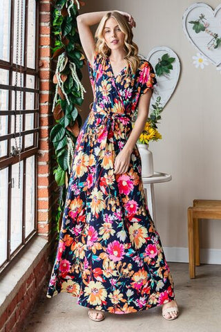 Shop Heimish Full Size Floral Surplice Tie Waist Maxi Dress Now On Klozey Store - Trendy U.S. Premium Women Apparel & Accessories And Be Up-To-Fashion!