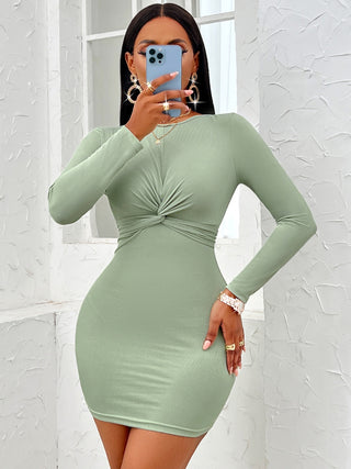 Shop Twist Front Long Sleeve Dress Now On Klozey Store - Trendy U.S. Premium Women Apparel & Accessories And Be Up-To-Fashion!