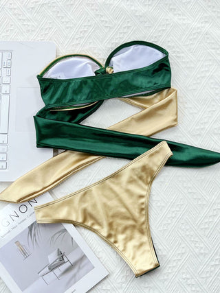 Shop Two-Tone Ring Detail Tied Bikini Set Now On Klozey Store - Trendy U.S. Premium Women Apparel & Accessories And Be Up-To-Fashion!