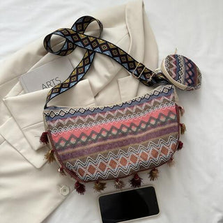 Shop Printed Tassel Detail Crossbody Bag with Small Purse Now On Klozey Store - Trendy U.S. Premium Women Apparel & Accessories And Be Up-To-Fashion!