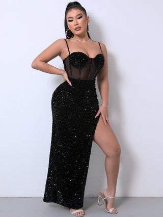 Shop Sequin Spliced Mesh Adjustable Strap Dress Now On Klozey Store - Trnedy U.S. Premium Women Apparel & Accessories And Be Up-To-Fashion!