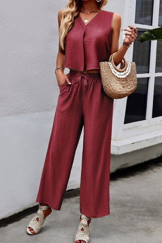 Shop V-Neck Tank and Drawstring Pants Set Now On Klozey Store - Trendy U.S. Premium Women Apparel & Accessories And Be Up-To-Fashion!