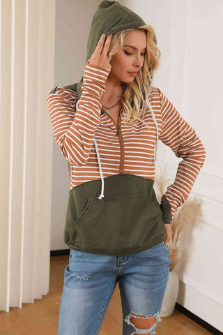 Shop Striped Color Block Drawstring Hoodie Now On Klozey Store - Trendy U.S. Premium Women Apparel & Accessories And Be Up-To-Fashion!