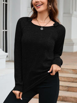 Shop Texture Round Neck Long Sleeve Knit Top Now On Klozey Store - Trendy U.S. Premium Women Apparel & Accessories And Be Up-To-Fashion!