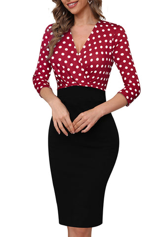 Shop Surplice Neck Polka Dot Pencil Dress Now On Klozey Store - Trendy U.S. Premium Women Apparel & Accessories And Be Up-To-Fashion!
