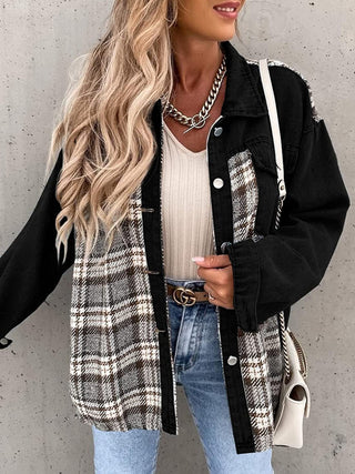 Shop Plaid Button Up Dropped Shoulder Jacket Now On Klozey Store - Trendy U.S. Premium Women Apparel & Accessories And Be Up-To-Fashion!