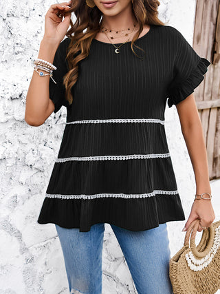 Shop Round Neck Flounce Sleeve Blouse Now On Klozey Store - Trendy U.S. Premium Women Apparel & Accessories And Be Up-To-Fashion!
