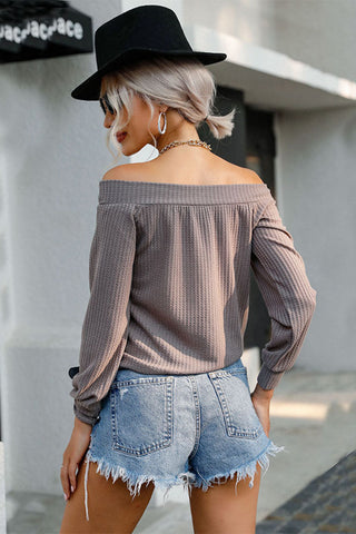Shop Off-Shoulder Waffle Knit Top Now On Klozey Store - Trendy U.S. Premium Women Apparel & Accessories And Be Up-To-Fashion!