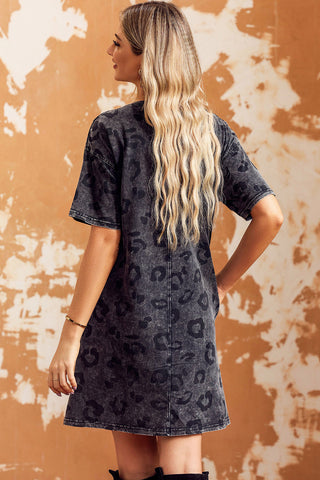Shop Leopard Round Neck Dropped Shoulder Dress with Pockets Now On Klozey Store - Trendy U.S. Premium Women Apparel & Accessories And Be Up-To-Fashion!