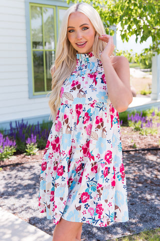 Shop Floral Mock Neck Sleeveless Tiered Dress Now On Klozey Store - Trendy U.S. Premium Women Apparel & Accessories And Be Up-To-Fashion!