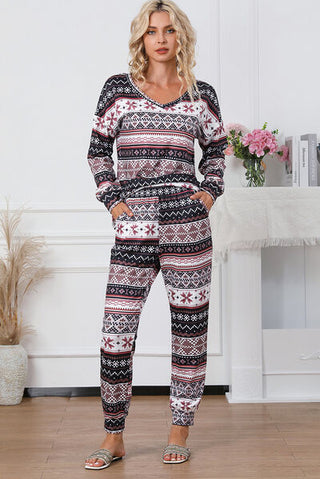 Shop Printed V-Neck Top and Pants Lounge Set Now On Klozey Store - Trendy U.S. Premium Women Apparel & Accessories And Be Up-To-Fashion!