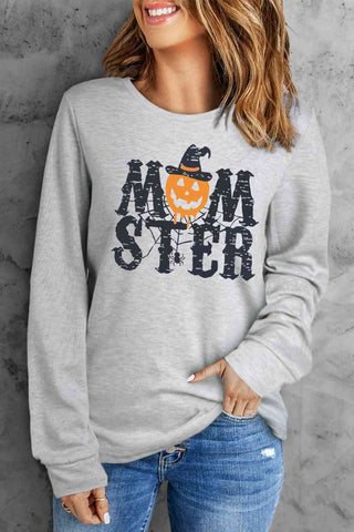 Shop Round Neck Long Sleeve MOMSTER Graphic Sweatshirt Now On Klozey Store - Trendy U.S. Premium Women Apparel & Accessories And Be Up-To-Fashion!