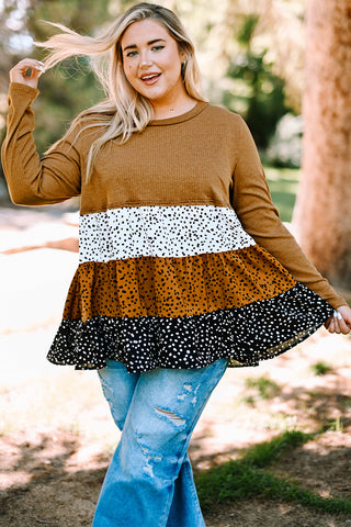 Shop Plus Size Animal Print Color Block Ribbed Babydoll Top Now On Klozey Store - Trnedy U.S. Premium Women Apparel & Accessories And Be Up-To-Fashion!