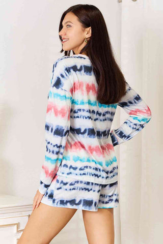 Shop Double Take Tie-Dye Dropped Shoulder Lounge Set Now On Klozey Store - Trendy U.S. Premium Women Apparel & Accessories And Be Up-To-Fashion!