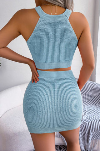 Shop Heart Contrast Ribbed Sleeveless Knit Top and Skirt Set Now On Klozey Store - Trendy U.S. Premium Women Apparel & Accessories And Be Up-To-Fashion!