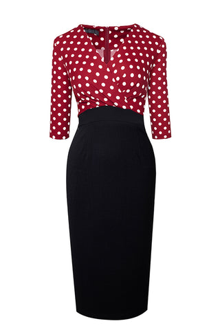 Shop Surplice Neck Polka Dot Pencil Dress Now On Klozey Store - Trendy U.S. Premium Women Apparel & Accessories And Be Up-To-Fashion!