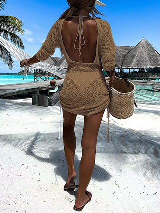 Shop Backless Openwork Drawstring Round Neck Cover Up Now On Klozey Store - Trendy U.S. Premium Women Apparel & Accessories And Be Up-To-Fashion!