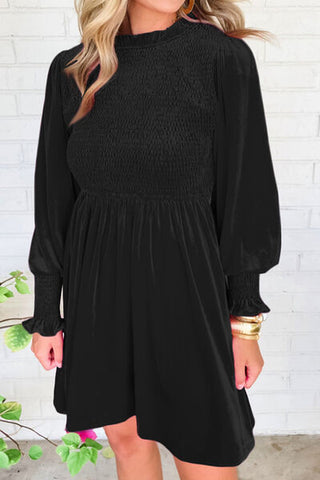 Shop Smocked Round Neck Long Sleeve Dress Now On Klozey Store - Trendy U.S. Premium Women Apparel & Accessories And Be Up-To-Fashion!