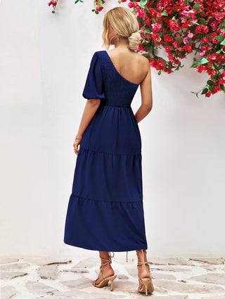 Shop Smocked One-Shoulder Midi Dress Now On Klozey Store - U.S. Fashion And Be Up-To-Fashion!