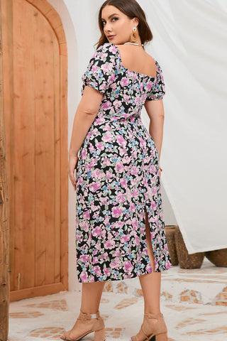 Shop Plus Size Floral Ruched Slit Midi Dress Now On Klozey Store - U.S. Fashion And Be Up-To-Fashion!