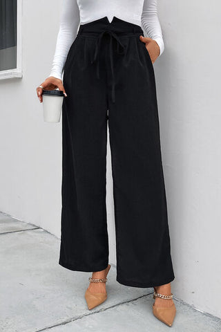 Shop High Waist Ruched Tie Front Wide Leg Pants Now On Klozey Store - Trendy U.S. Premium Women Apparel & Accessories And Be Up-To-Fashion!