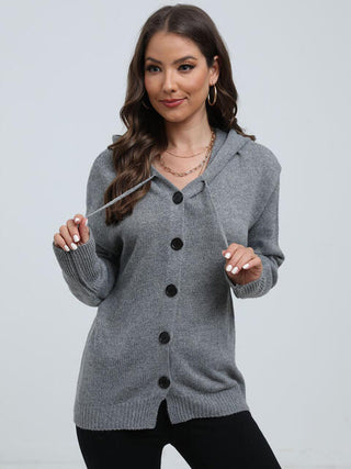 Shop Button Down Drawstring Hooded Cardigan Now On Klozey Store - U.S. Fashion And Be Up-To-Fashion!