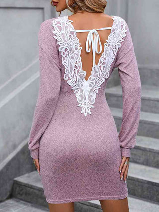 Shop Tied Open Back Long Sleeve Dress Now On Klozey Store - Trendy U.S. Premium Women Apparel & Accessories And Be Up-To-Fashion!