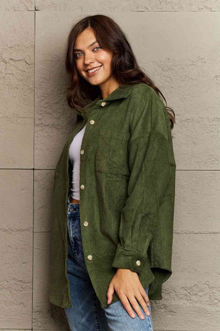 Shop Ninexis Collared Neck Dropped Shoulder Button-Down Jacket Now On Klozey Store - Trendy U.S. Premium Women Apparel & Accessories And Be Up-To-Fashion!