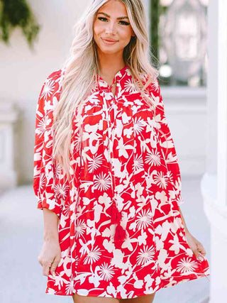 Shop Floral Print Notched Neck Mini Dress Now On Klozey Store - Trendy U.S. Premium Women Apparel & Accessories And Be Up-To-Fashion!