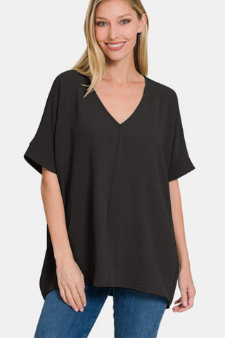 Shop Zenana Full Size V-Neck Short Sleeve Top Now On Klozey Store - Trendy U.S. Premium Women Apparel & Accessories And Be Up-To-Fashion!