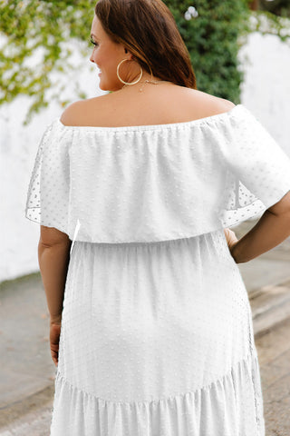 Shop Plus Size Swiss Dot Off-Shoulder Tiered Dress Now On Klozey Store - U.S. Fashion And Be Up-To-Fashion!
