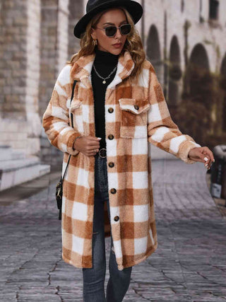 Shop Plaid Collared Neck Button Down Coat Now On Klozey Store - Trendy U.S. Premium Women Apparel & Accessories And Be Up-To-Fashion!