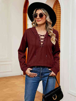 Shop Lace-Up Long Sleeve Hoodie Now On Klozey Store - U.S. Fashion And Be Up-To-Fashion!