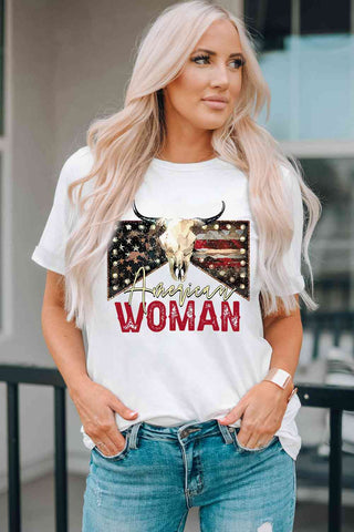 Shop AMERICAN WOMAN Graphic Round Neck Tee Now On Klozey Store - Trendy U.S. Premium Women Apparel & Accessories And Be Up-To-Fashion!