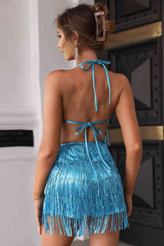 Shop Halter Neck Backless Fringe Dress Now On Klozey Store - Trendy U.S. Premium Women Apparel & Accessories And Be Up-To-Fashion!