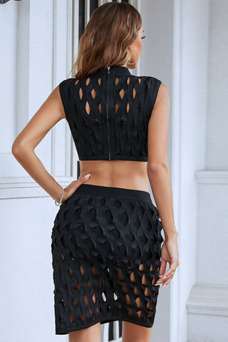 Shop Openwork Cropped Top and Skirt Set Now On Klozey Store - U.S. Fashion And Be Up-To-Fashion!