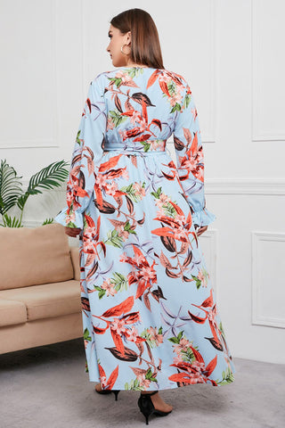 Shop Plus Size Belted Surplice Flounce Sleeve Maxi Dress Now On Klozey Store - Trendy U.S. Premium Women Apparel & Accessories And Be Up-To-Fashion!
