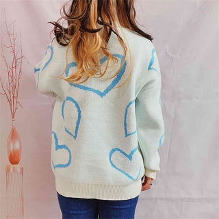 Shop Heart Pattern Long Sleeve Sweater Now On Klozey Store - Trendy U.S. Premium Women Apparel & Accessories And Be Up-To-Fashion!