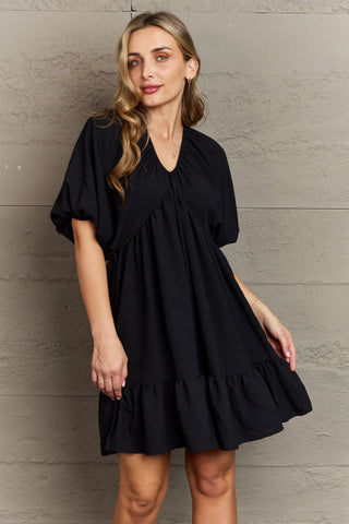 Shop Hailey & Co Comfort Cutie Double V-Neck Puff Sleeve Mini Dress Now On Klozey Store - U.S. Fashion And Be Up-To-Fashion!