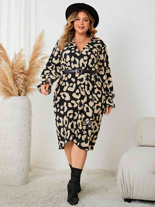 Shop Plus Size Leopard Surplice Neck Flounce Sleeve Dress Now On Klozey Store - Trendy U.S. Premium Women Apparel & Accessories And Be Up-To-Fashion!