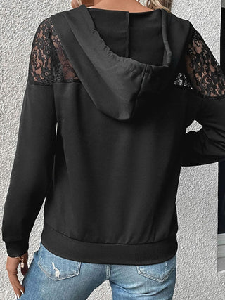 Shop Lace Trim Dropped Shoulder Hoodie Now On Klozey Store - Trendy U.S. Premium Women Apparel & Accessories And Be Up-To-Fashion!