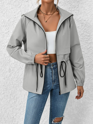 Shop Drawstring Zip Up Hooded Jacket Now On Klozey Store - Trendy U.S. Premium Women Apparel & Accessories And Be Up-To-Fashion!