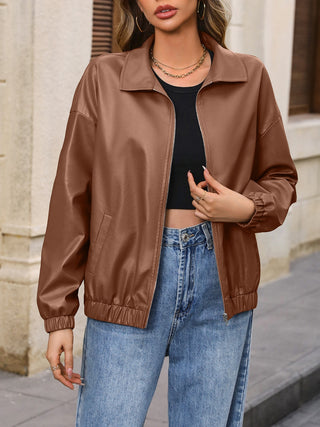 Shop Zip Up Dropped Shoulder Jacket Now On Klozey Store - Trendy U.S. Premium Women Apparel & Accessories And Be Up-To-Fashion!