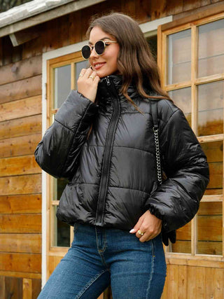 Shop Zip-Up High Neck Puffer Jacket Now On Klozey Store - Trendy U.S. Premium Women Apparel & Accessories And Be Up-To-Fashion!