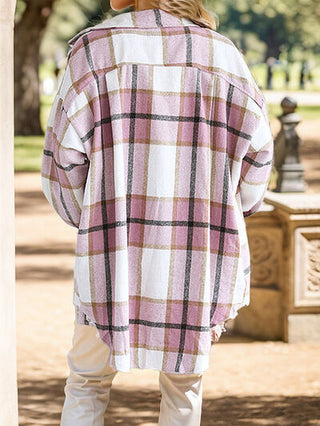 Shop Plaid Button Up Dropped Shoulder Shacket Now On Klozey Store - Trendy U.S. Premium Women Apparel & Accessories And Be Up-To-Fashion!
