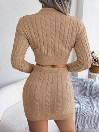 Shop Cable-Knit Round Neck Top and Skirt Sweater Set Now On Klozey Store - Trendy U.S. Premium Women Apparel & Accessories And Be Up-To-Fashion!