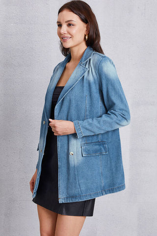 Shop Lapel Collar Washed Denim Top Now On Klozey Store - Trendy U.S. Premium Women Apparel & Accessories And Be Up-To-Fashion!